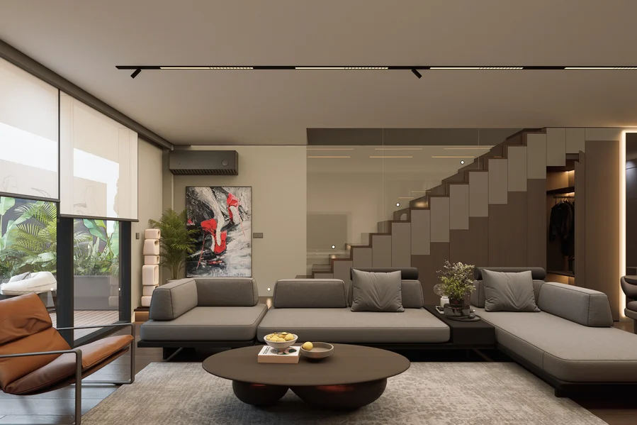 Nev Flat açık yaşam alanı ve merdiven tasarımı